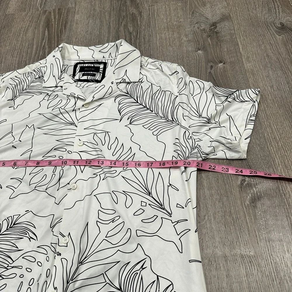 Porter & Ash Kinetic Stretch Mens‎ Large White Black Tropical Leaf Button Down